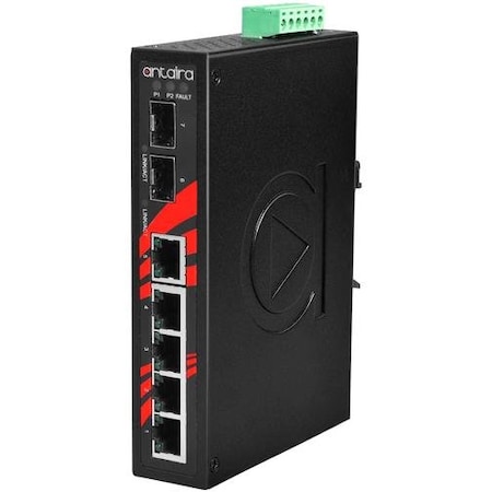 Antaira 7-Port Industrial Gigabit Unmanaged Ethernet Switch, with 5-10/100/1000Tx and 2-100/1000 SFP Slots LNX-0702G-SFP-T
